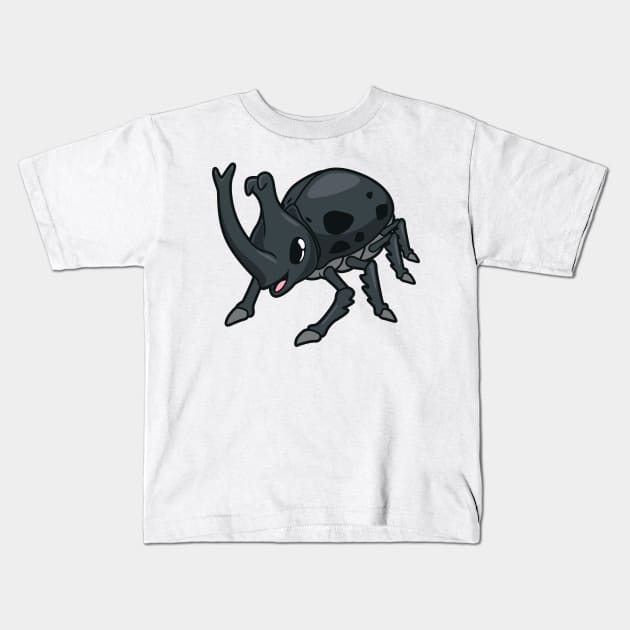 Kawaii rhinoceros beetle Kids T-Shirt by Modern Medieval Design